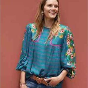 Anthropologie Bl-nk Eclectic Floral Peasant Blouse